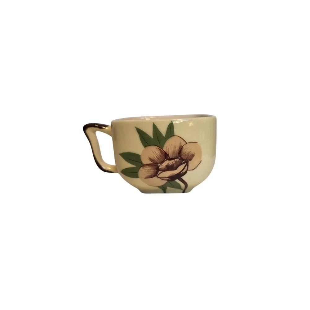 Vintage Weil Ware California Pottery Tea Cup and Saucer Set Floral Yellow 164836